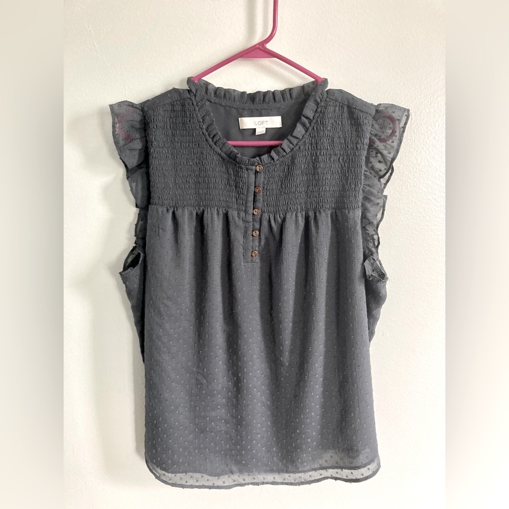LOFT Sleeveless Blouse (XL) in Gray with Copper buttons